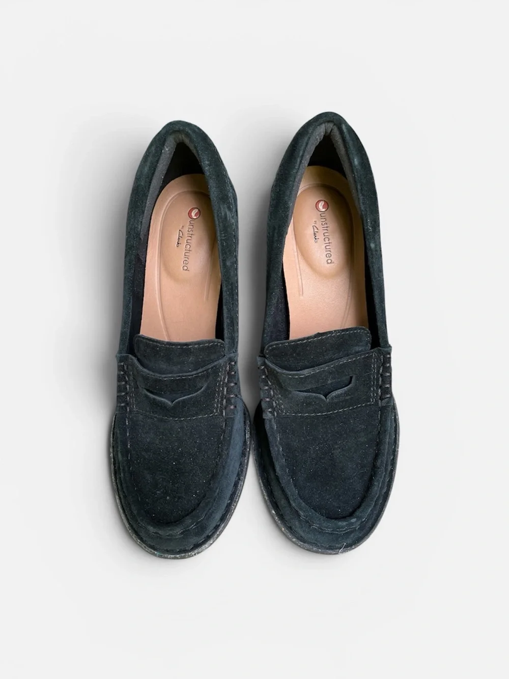 Clarks Unstructured Carleta Belle Heeled Loafer in Black Suede Size 6 1/2